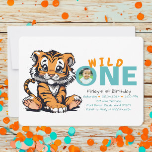 Wild ONE Baby's 1st Birthday Cute Tiger Picture Invitation