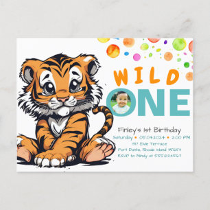 Wild ONE Baby's 1st Birthday with Tiger & Bubbles Postcard