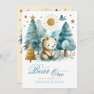 Wild One Bear 1st Birthday (or EDIT AGE) Teal Gold Invitation