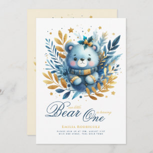 Wild One Bear 1st Birthday (or EDIT AGE) Teal Gold Invitation