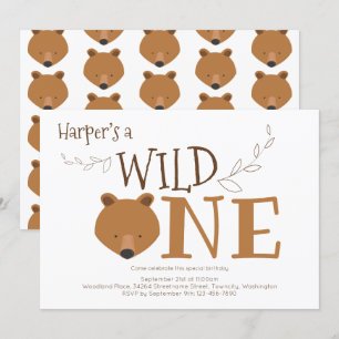 Wild One Bear Animal First Birthday Invitation