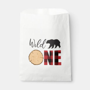 Wild One Bear Buffalo Plaid First Birthday Favour Bags
