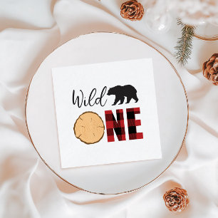 Wild One Bear Buffalo Plaid First Birthday Napkins