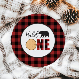 Wild One Bear Buffalo Plaid First Birthday Paper P Paper Plate