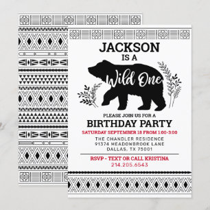 Wild One Bear First Birthday Invitation