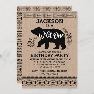 Wild One Bear First Birthday Invitation