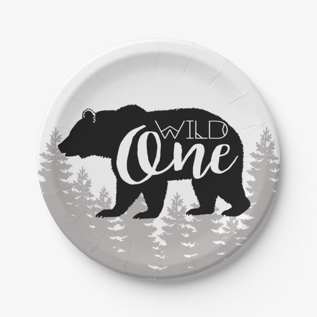 Wild One Bear | Forest | First Birthday Paper Plate (Front)