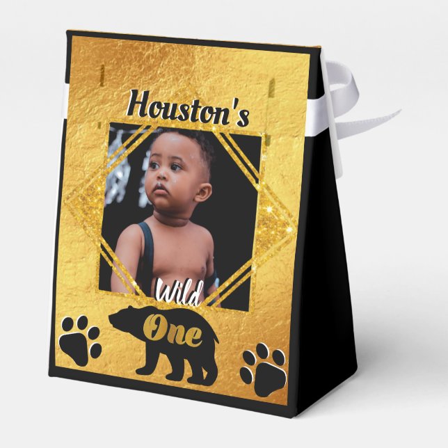 Wild ONE {Bear}Gold Foil 1st Birthday|Photo Favour Box (Back Side)