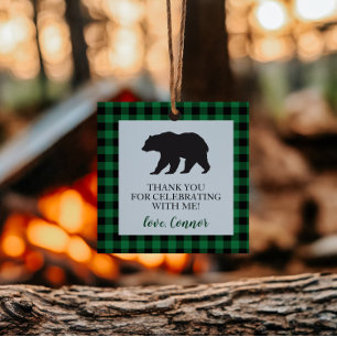 Wild One Bear green Buffalo Plaid Birthday Favour Tags