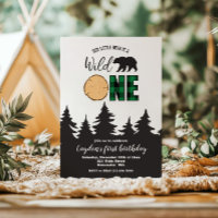 Wild One Bear Green Buffalo Plaid First Birthday