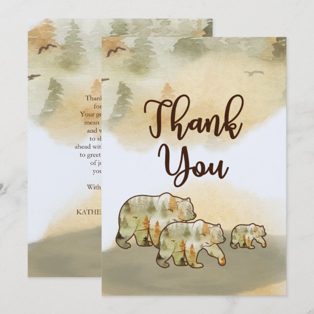 Wild One Bears Woodland Baby Shower Thank You (Front/Back)
