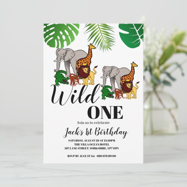 Wild One Birthday 1st birthday Jungle Safari  Invi Invitation (Standing Front)