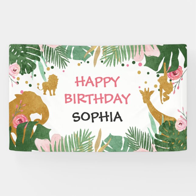 Wild one birthday banner Safari Jungle Animals (Horizontal)