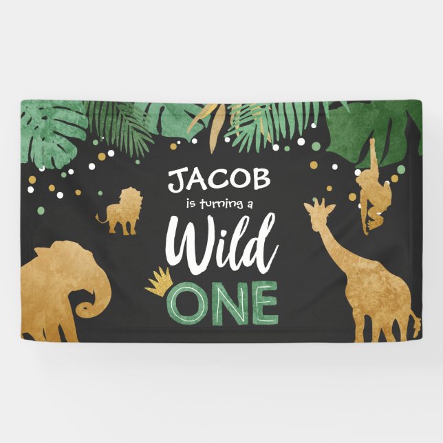 Wild one birthday banner Safari Jungle Animals (Horizontal)