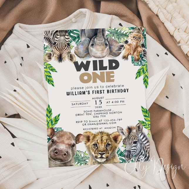 Wild One Birthday Boy Safari Animals Invitation (Creator Uploaded)