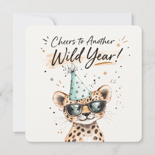 Wild One Birthday Card Cute Leopard Party (Front)