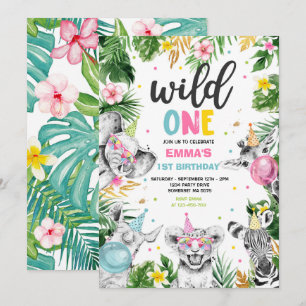 Wild One Birthday Gold Safari Jungle Animals Party Invitation
