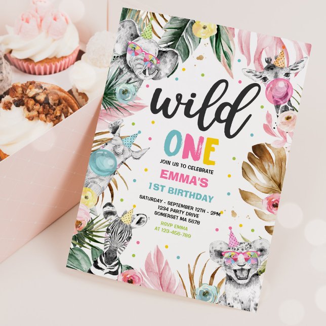 Wild One Birthday Gold Safari Jungle Animals Party Invitation (Creator Uploaded)