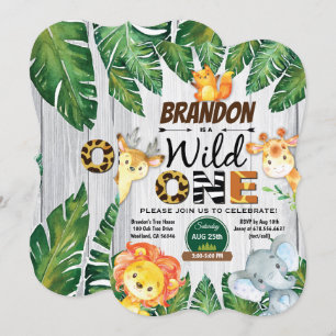 Wild One birthday invitation. Boy jungle safari Invitation