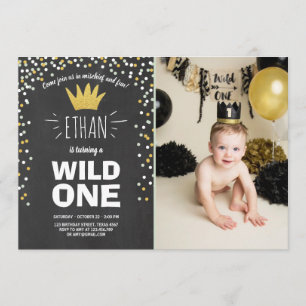 Wild One birthday invitation Boy rustic Black Gold