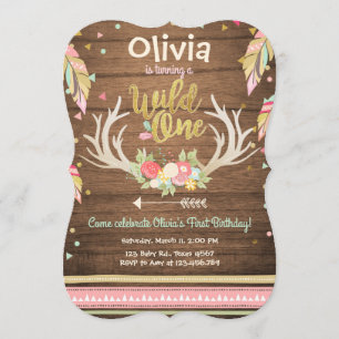 Wild One birthday invitation First birthday Girl