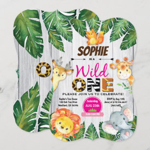 Wild One birthday invitation. Girl jungle safari Invitation
