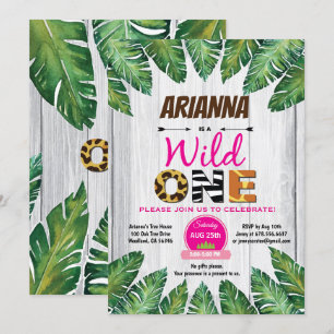 Wild One birthday invitation. Girl jungle theme Invitation