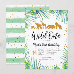 Wild One Birthday Invitation Jungle Animals Party