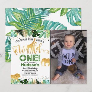 Wild One Birthday Invitation Jungle Animals Party