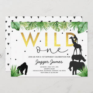Wild One Birthday Invitation Jungle Animals Party