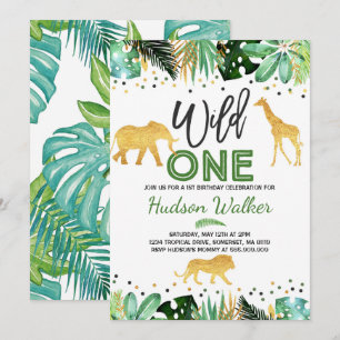 Wild One Birthday Invitation Jungle Animals Party