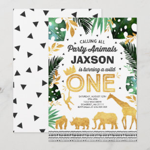 Wild One Birthday Invitation Jungle Animals Party