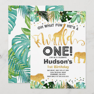 Wild One Birthday Invitation Jungle Animals Party