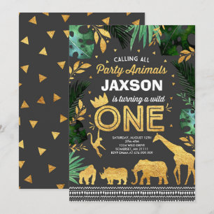 Wild One Birthday Invitation Jungle Animals Party