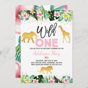Wild One Birthday Invitation Jungle Animals Party