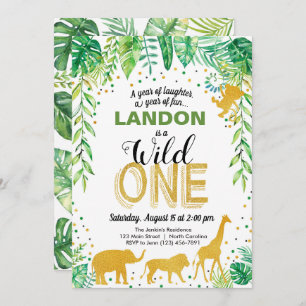 Wild One Birthday Invitation Jungle Safari Animals