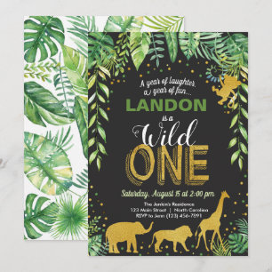 Wild One Birthday Invitation Jungle Safari Animals