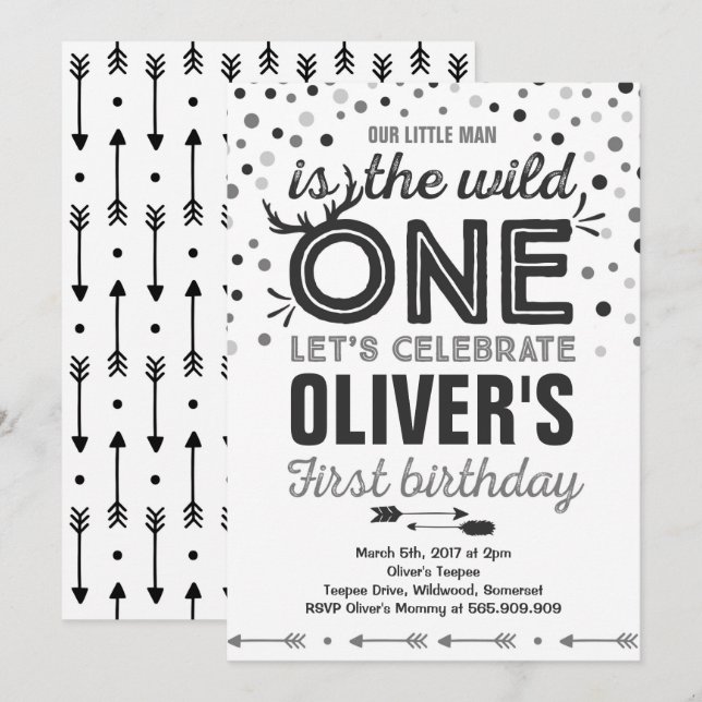 Wild One Birthday Invitation Modern Wild One Party (Front/Back)