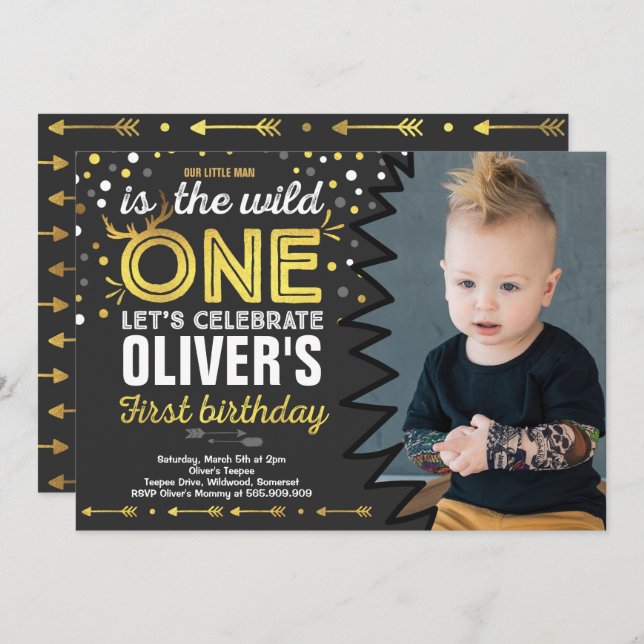 Wild One Birthday Invitation Modern Wild One Party (Front/Back)