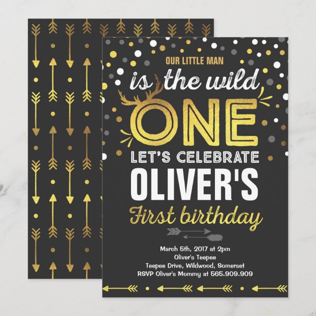 Wild One Birthday Invitation Modern Wild One Party (Front/Back)