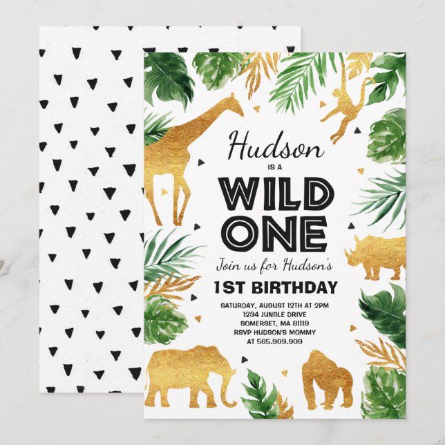 Wild One Birthday Invitation Safari Animals Party (Front/Back)