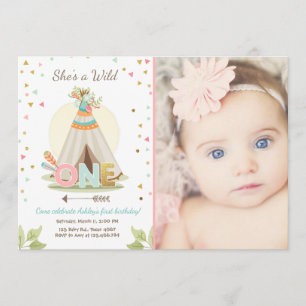 Wild One birthday invitation Teepee Boho Girl