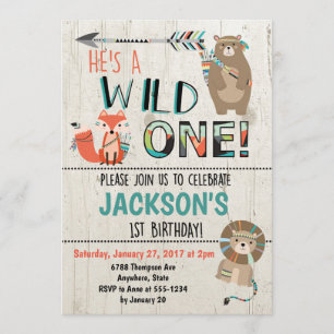 Wild One Birthday Invitation - Tribal Animals
