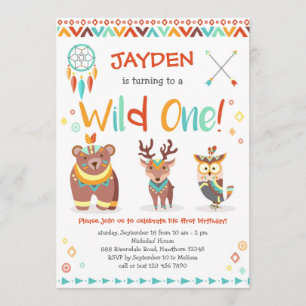 Wild One Birthday Invitation, Tribal Woodland Invitation