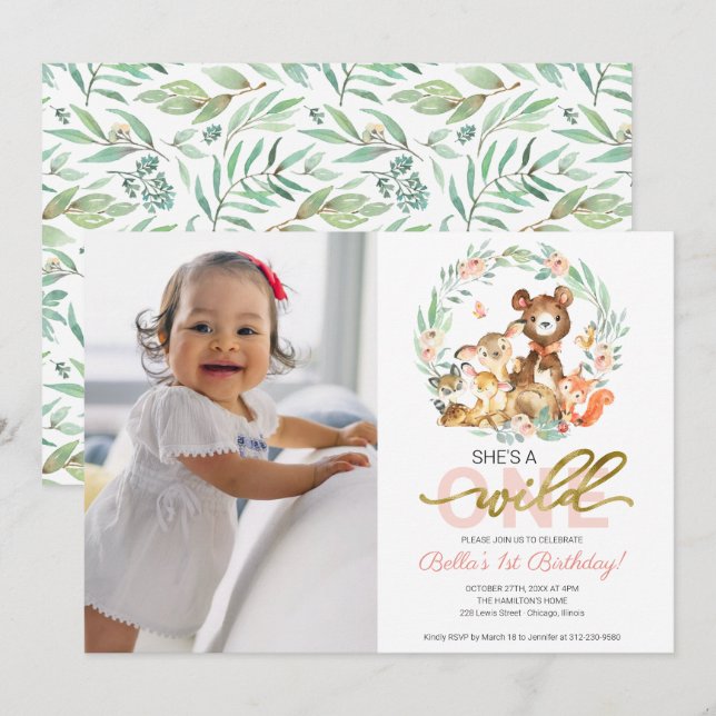 Wild One Birthday Invitations With Photo (Front/Back)