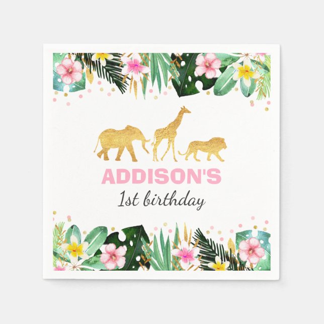 Wild One Birthday Jungle Animals Napkin (Front)