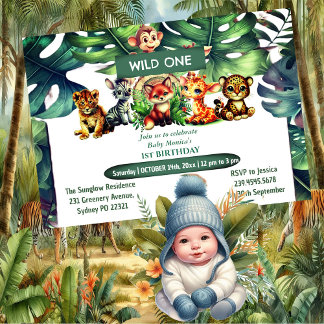 Wild One Birthday Jungle Safari Tropical Canopy  Invitation
