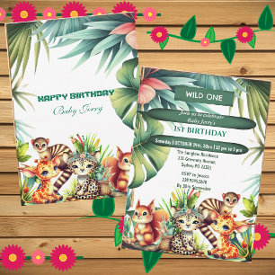 Wild One Birthday Jungle Safari Tropical Greenery Invitation