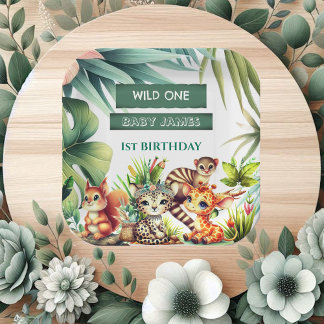 Wild One Birthday Jungle Safari Tropical Greenery  Paper Plate