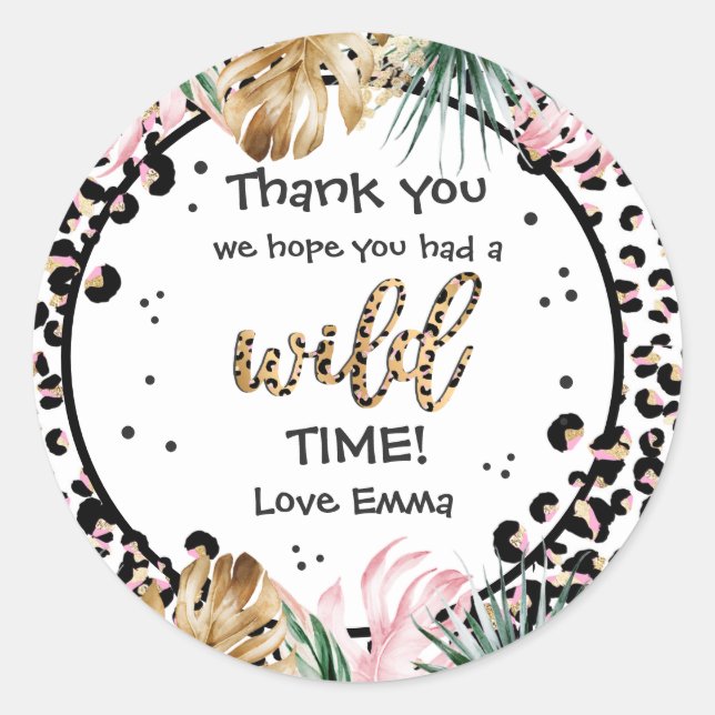 Wild One Birthday Leopard Print Wild Jungle Party Classic Round Sticker (Front)